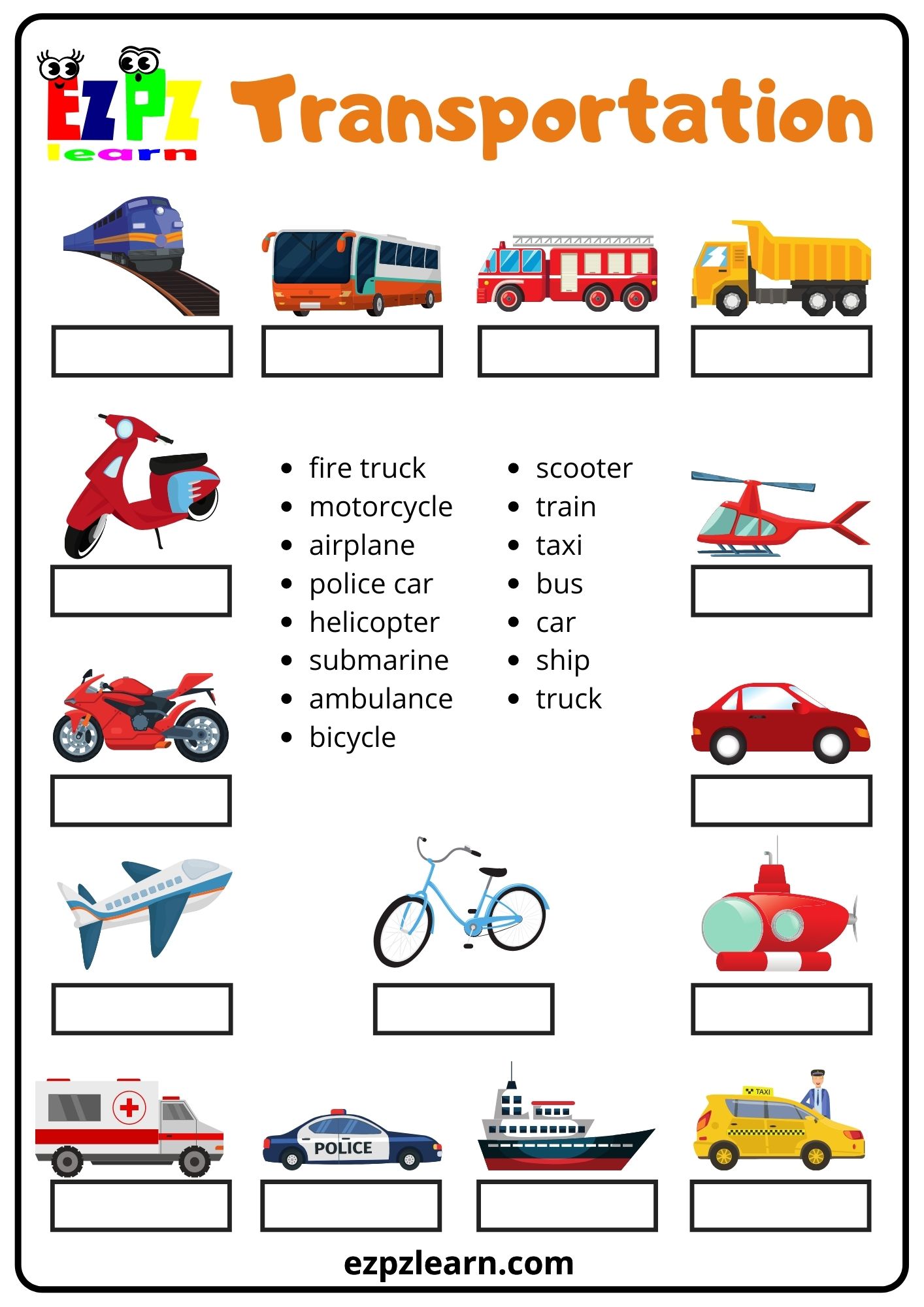 Transportation Word Match 